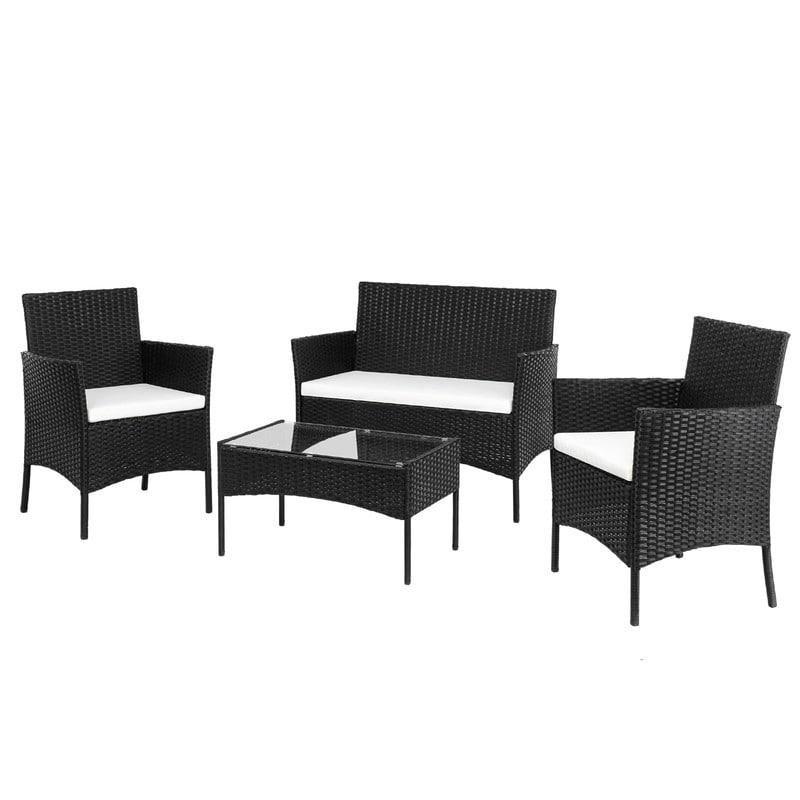 Siyah Rattan Minderli 4 Parça Bahçe Takımı - 276688