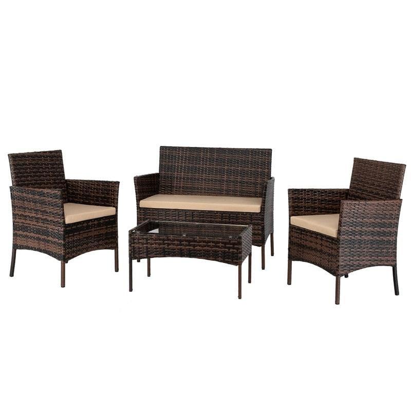 Siyah Rattan Minderli 4 Parça Bahçe Takımı - 276688