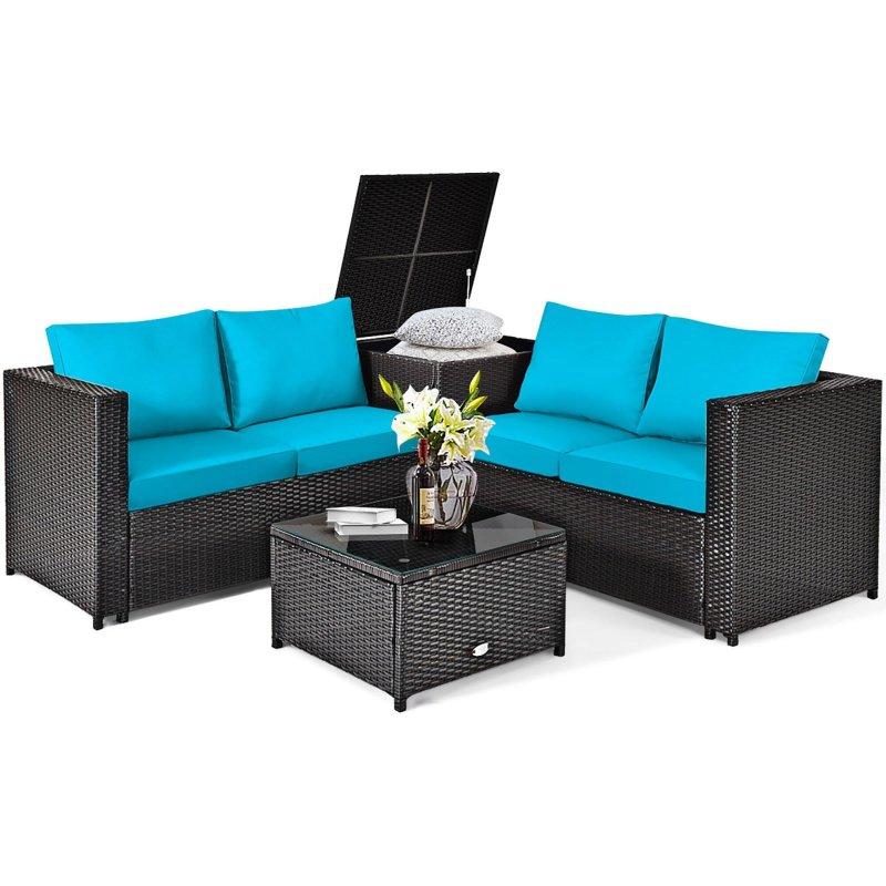 Siyah Rattan Minderli 4 Parça Depolamalı Bahçe Takımı - 267385