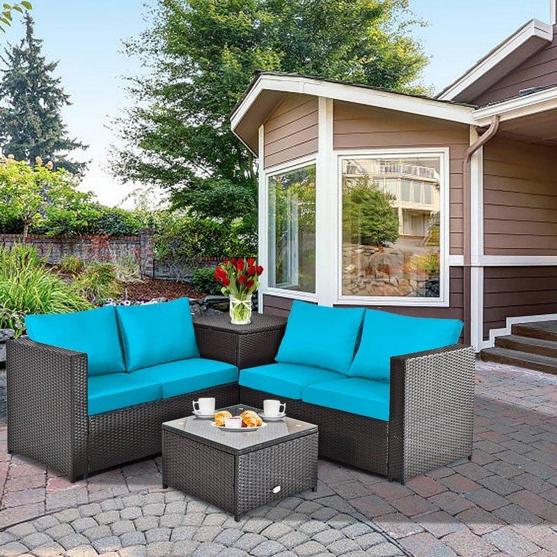 Siyah Rattan Minderli 4 Parça Depolamalı Bahçe Takımı - 267385