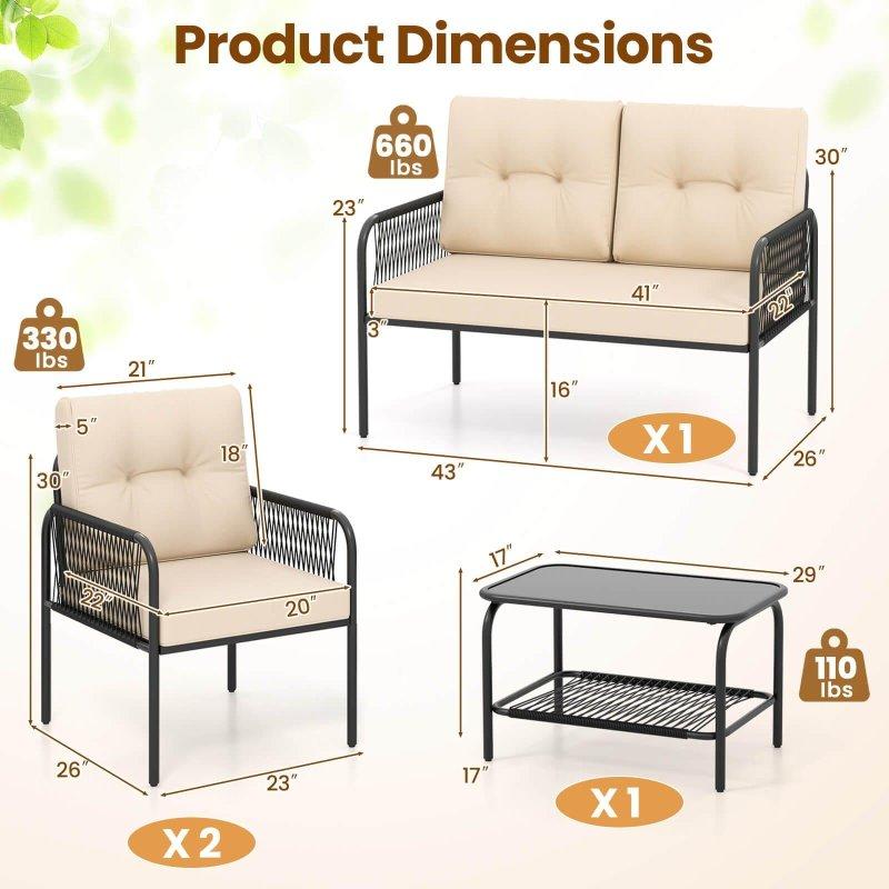 Siyah Rattan Minderli 4 Parçalı Bahçe Takımı - 268013