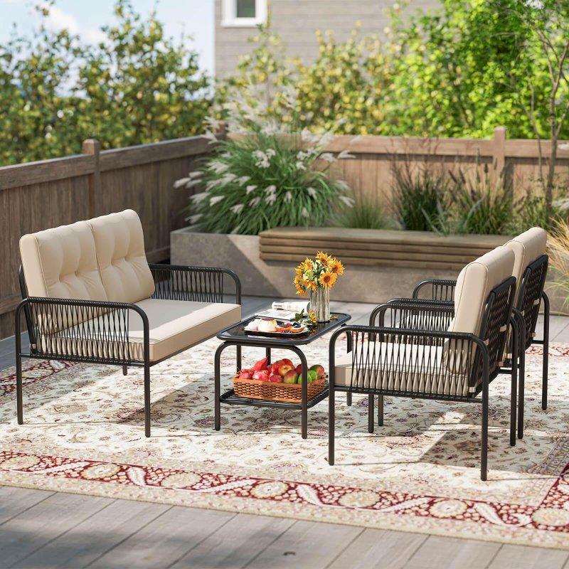 Siyah Rattan Minderli 4 Parçalı Bahçe Takımı - 268013