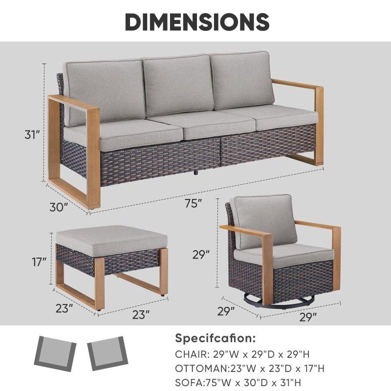 Siyah Rattan Minderli 5 Parça Sallanır Koltuklu Bahçe Takımı - 269732
