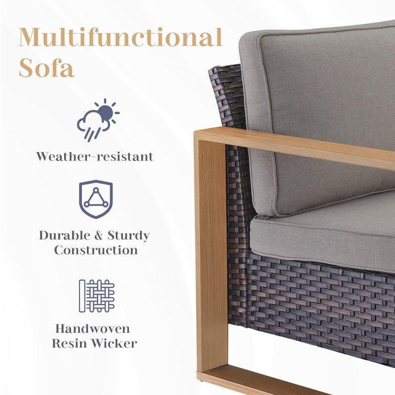 Siyah Rattan Minderli 7 Parça 9 Kişilik Bahçe Takımı - 190x75x75 cm - 274705