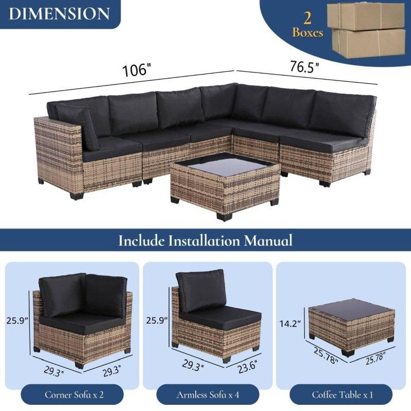 Siyah Rattan Minderli 7 Parçalı Modüler Bahçe Takımı - 268150