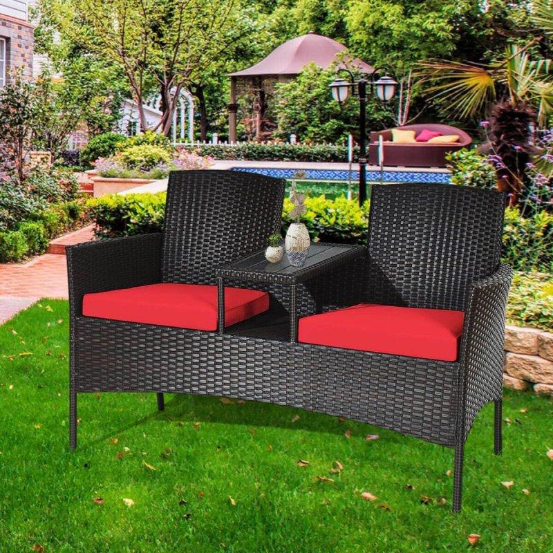 Siyah Rattan Minderli Cam Tablalı Bahçe Takımı - 139x61x86 cm - 269042