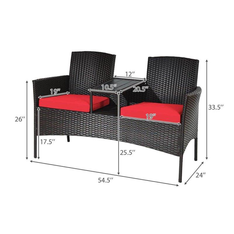 Siyah Rattan Minderli Cam Tablalı Bahçe Takımı - 139x61x86 cm - 269042