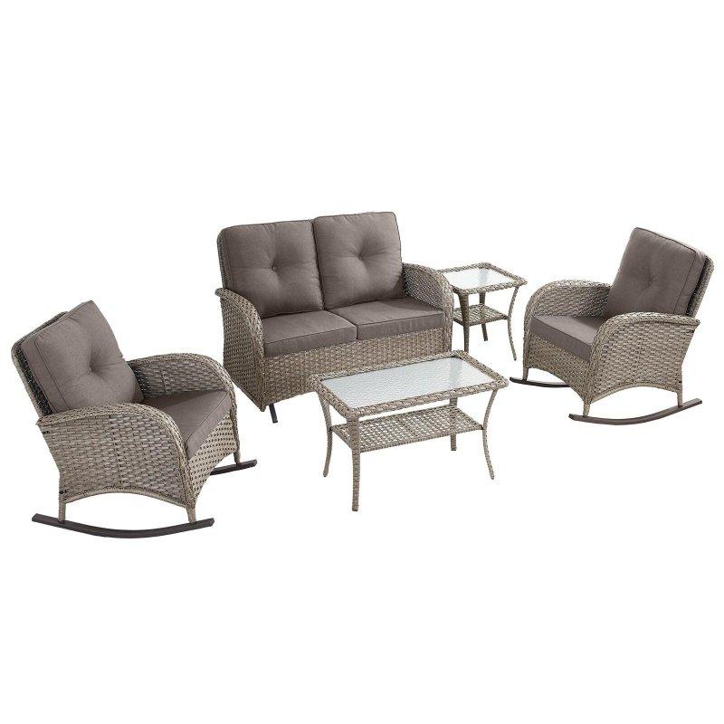 Siyah Rattan Minderli Planörlü ve Sallanan 5 Parça Bahçe Takımı - 272885