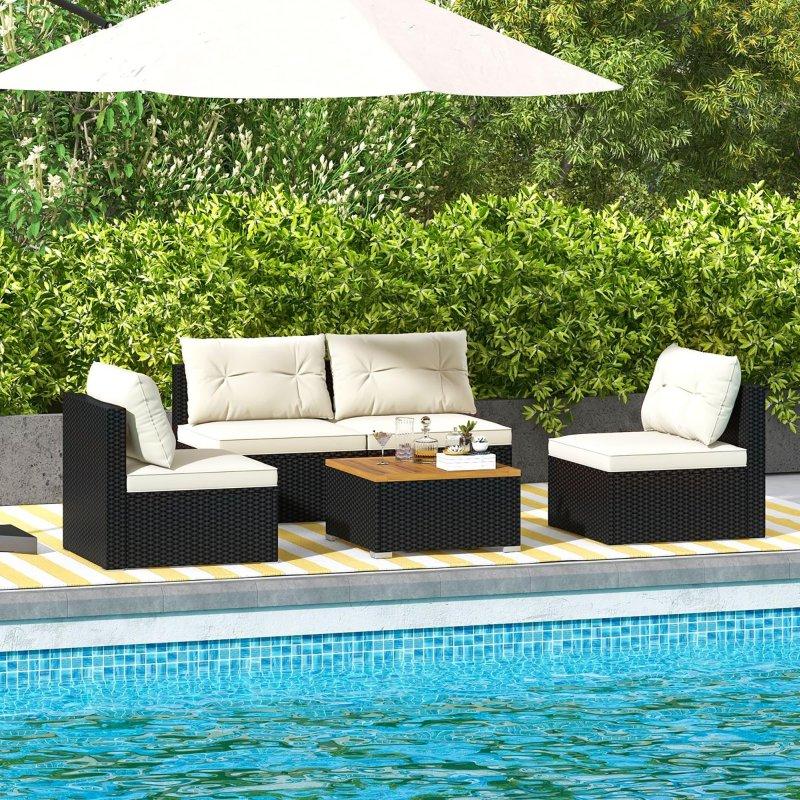 Siyah Rattan Modüler 5 Parça Bahçe Takımı - 271898