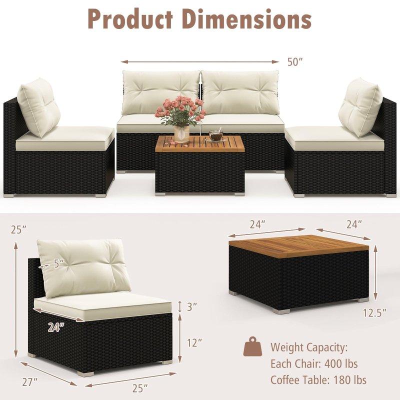 Siyah Rattan Modüler 5 Parça Bahçe Takımı - 271898