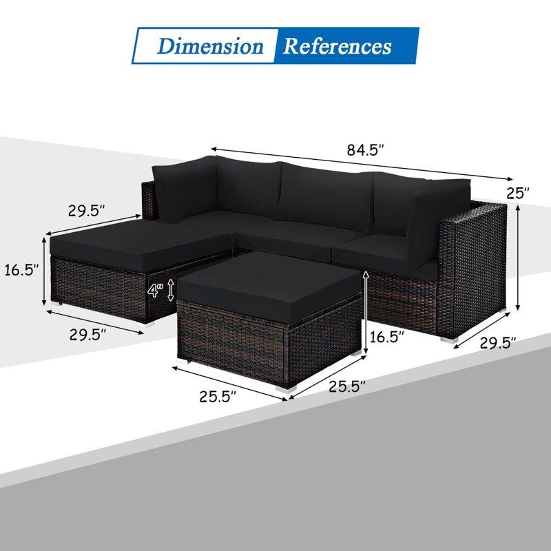 Siyah Rattan Modüler 5 Parça Bahçe Takımı - 275235