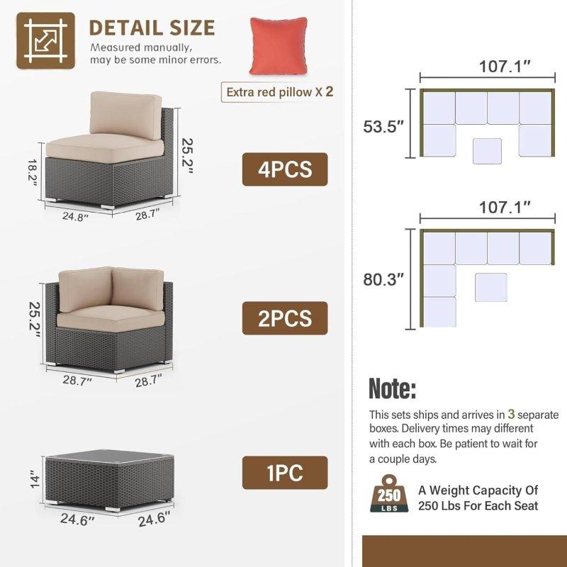 Siyah Rattan Modüler Minderli 7 Parça Bahçe Takımı - 271099