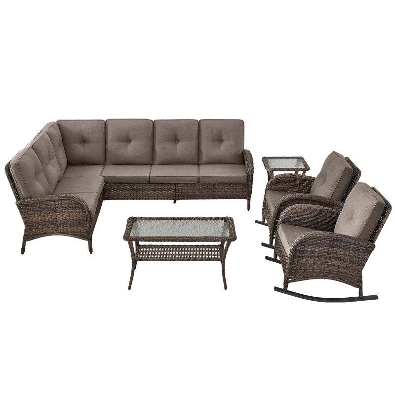 Siyah Rattan Modüler Sallanan Sandalyeli Köşe Bahçe Takımı - 273963