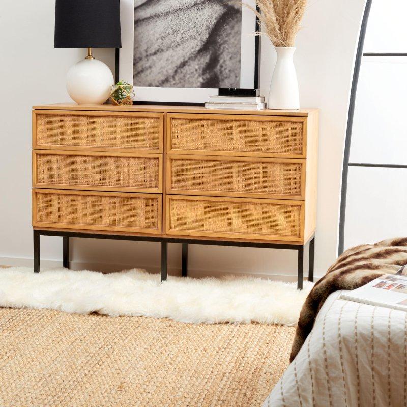 Siyah Rattan Örgülü 6 Çekmeceli Ahşap Şifonyer - 311265