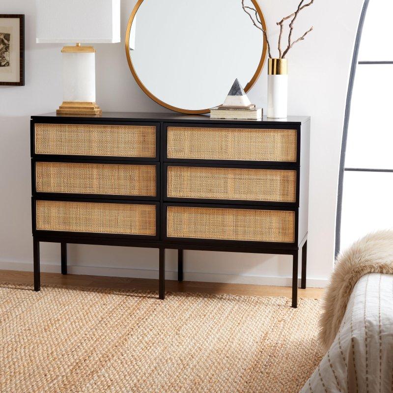 Siyah Rattan Örgülü 6 Çekmeceli Ahşap Şifonyer - 311265