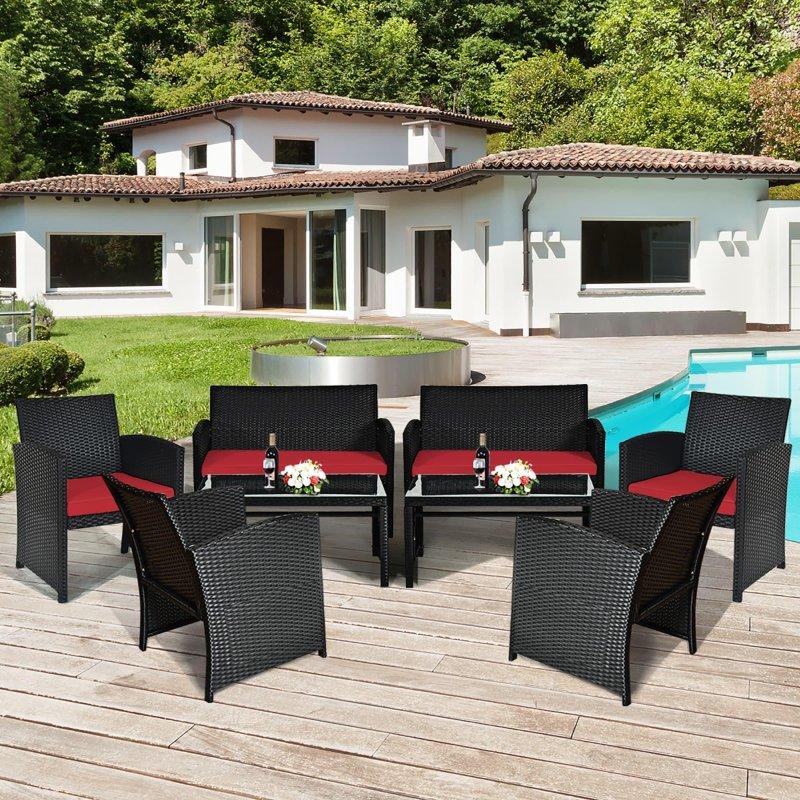 Siyah Rattan Turkuaz Minderli 8 Parça Bahçe Takımı - 271742