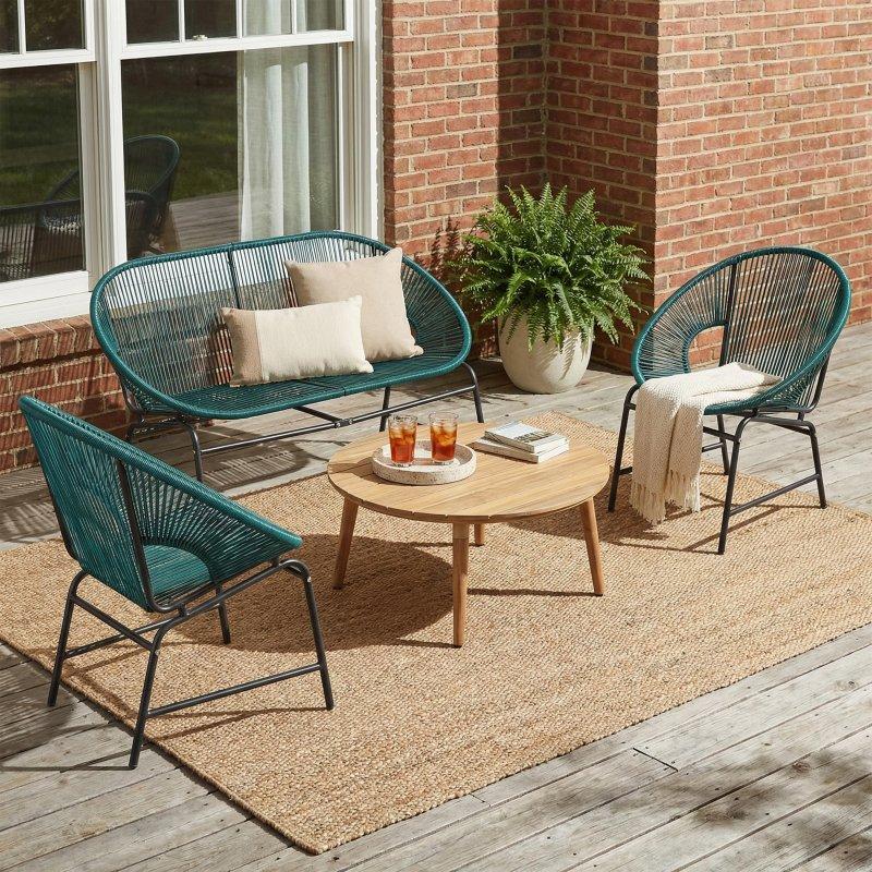 Siyah Rattan ve Akasya Ahşap 4 Parça Bahçe Takımı - 274650