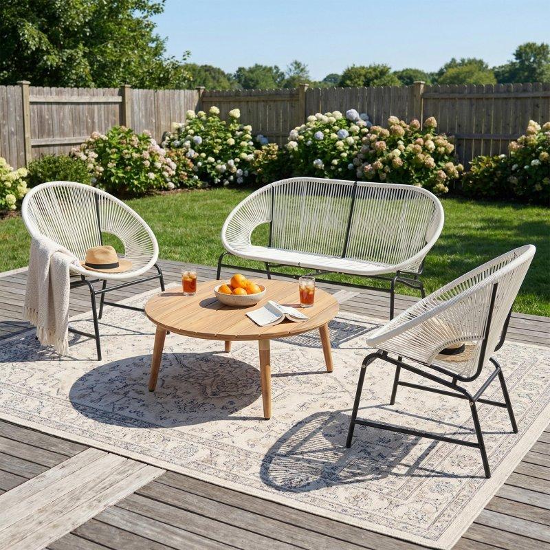 Siyah Rattan ve Akasya Ahşap 4 Parça Bahçe Takımı - 274650