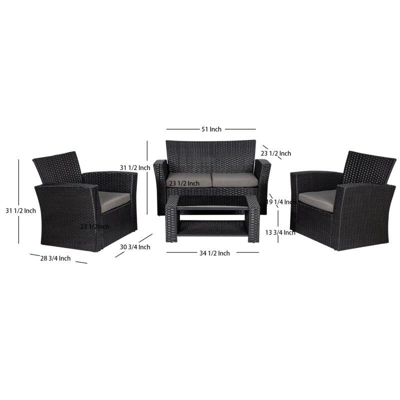 Siyah Rattan ve Çelik 4 Parça Minderli Bahçe Takımı - 272138
