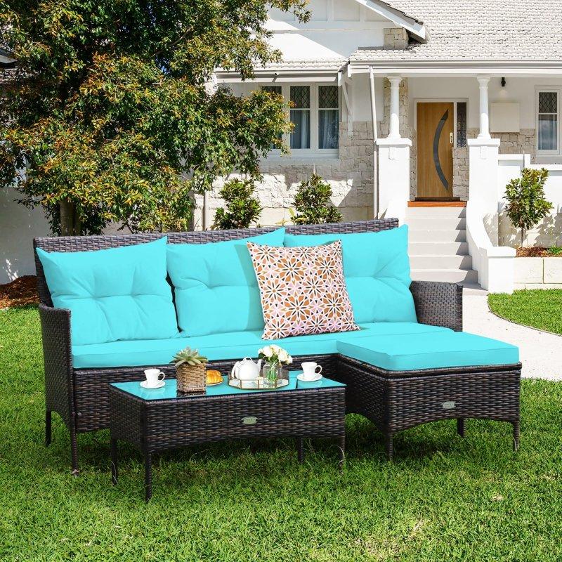Siyah Rattan ve Çelik Minderli 3 Parça Bahçe Takımı - 275630