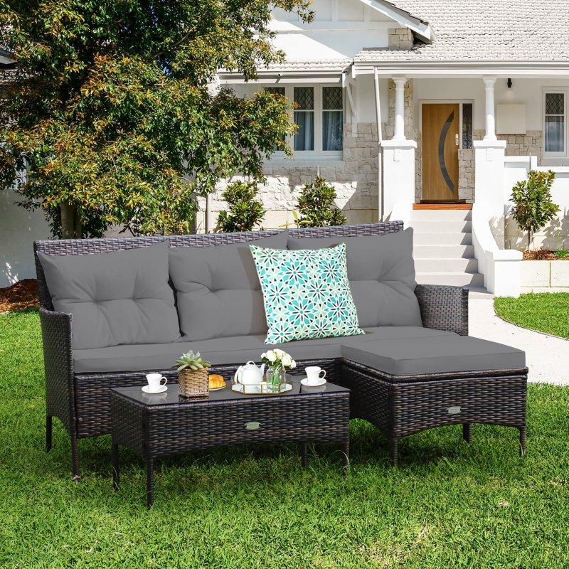 Siyah Rattan ve Çelik Minderli 3 Parça Bahçe Takımı - 275630
