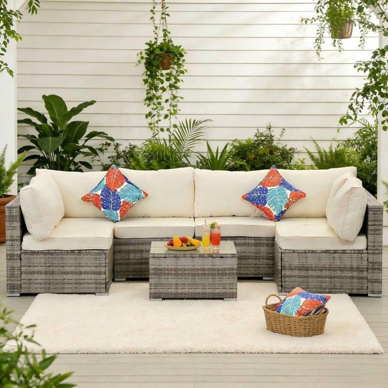 Siyah Reçine Rattan 7 Parça Bej Minderli Köşe Bahçe Takımı - 272559