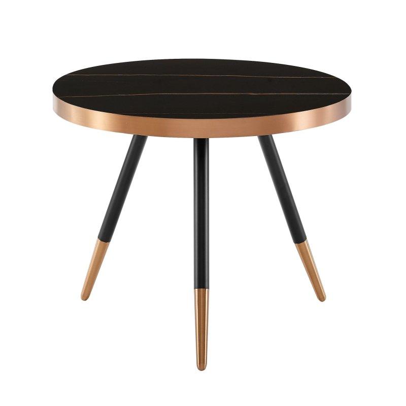 Siyah Seramik ve Cam Tablalı Rose Gold Detaylı 3 Ayaklı Yuvarlak Orta Sehpa - Çap 51 cm - 240734