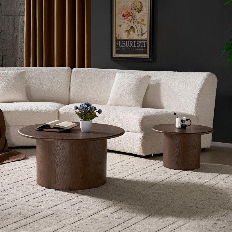 Siyah Sinterlenmiş Taş Tablalı MDF 2li Zigon Yuvarlak Orta Sehpa Seti - 241430