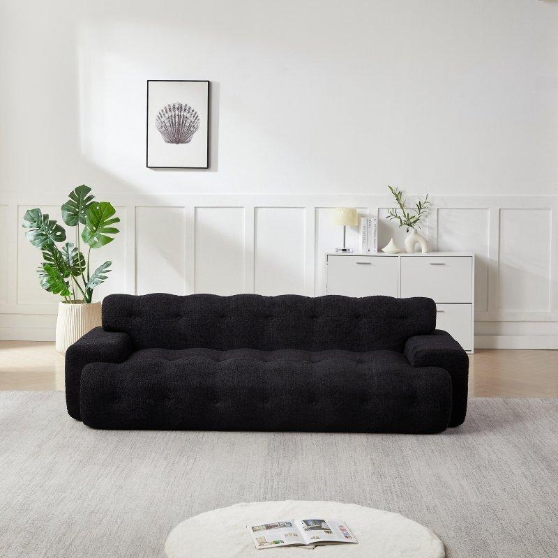 Siyah Şönil Kumaş Düğme Detaylı Kare Kollu 3 Kişilik Bohem Koltuk - 222 cm - 289510