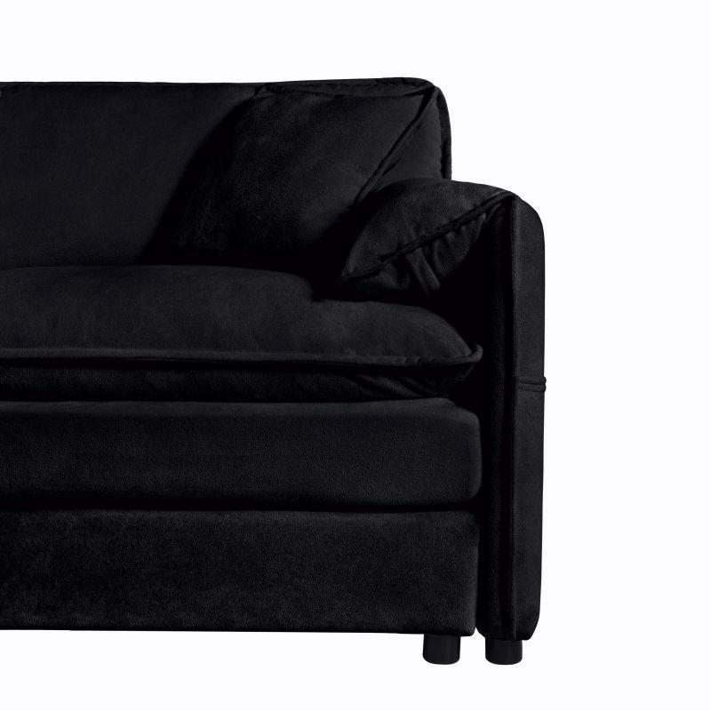 Siyah Şönil Kumaş Masif Ahşap Modüler Derin Oturumlu Puflu Bohem Koltuk - 192x147 cm - 289722