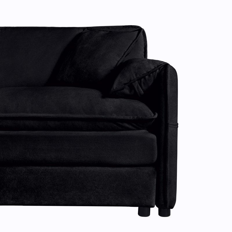 Siyah Şönil Kumaş Modüler 2 Puflu Derin Oturumlu Bohem Koltuk - 192x146 cm - 293374