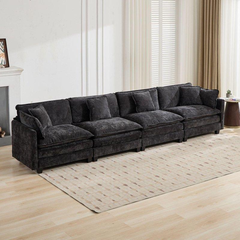 Siyah Şönil Kumaş Modüler Çıkarılabilir Minderli Bohem Koltuk - 292744