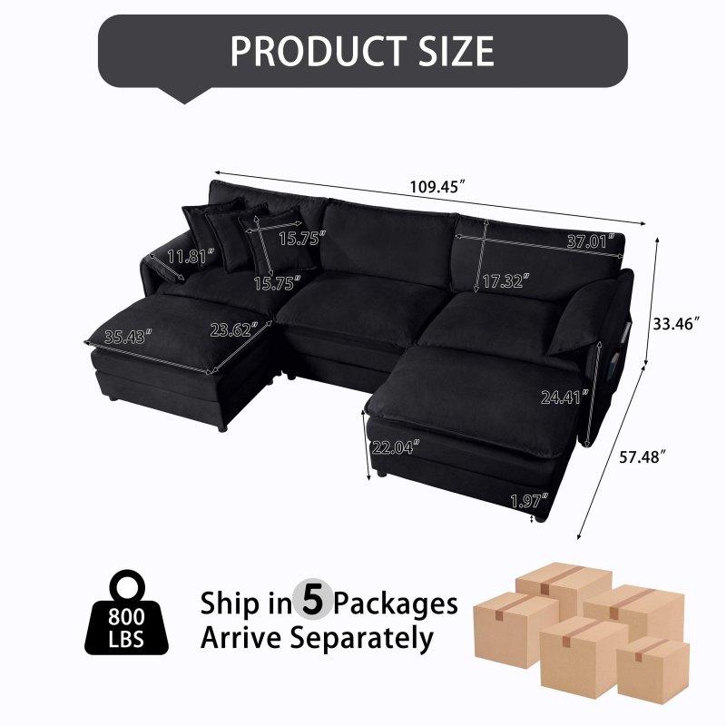 Siyah Şönil Kumaş Modüler U Şekilli 2 Puflu Derin Oturumlu Bohem Koltuk - 279x146 cm - 292453 Siyah Şönil Kumaş Modüler U Şekilli 2 Puflu Derin Oturumlu Bohem Koltuk - 279x146 cm - 292453