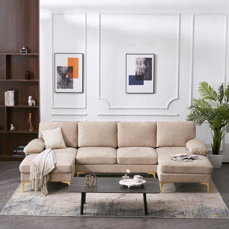 Siyah Şönil Kumaş U Şekilli Modüler Köşe Koltuk - 288x141 cm - 255132