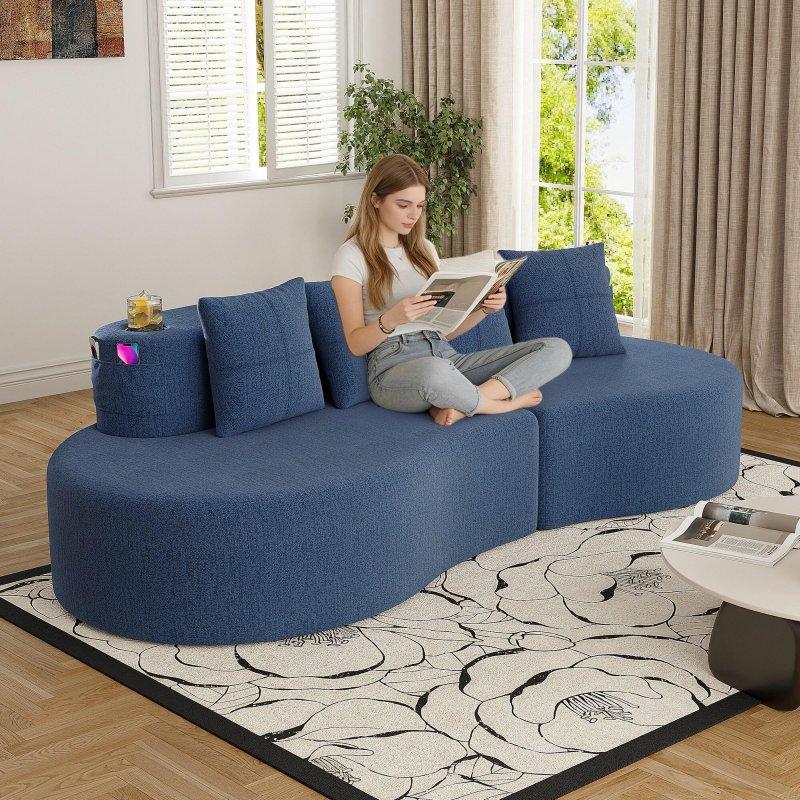 Siyah Şönil Kumaş Yarım Ay Tasarımlı Modüler 3 Kişilik Bohem Koltuk - 241 cm - 293043