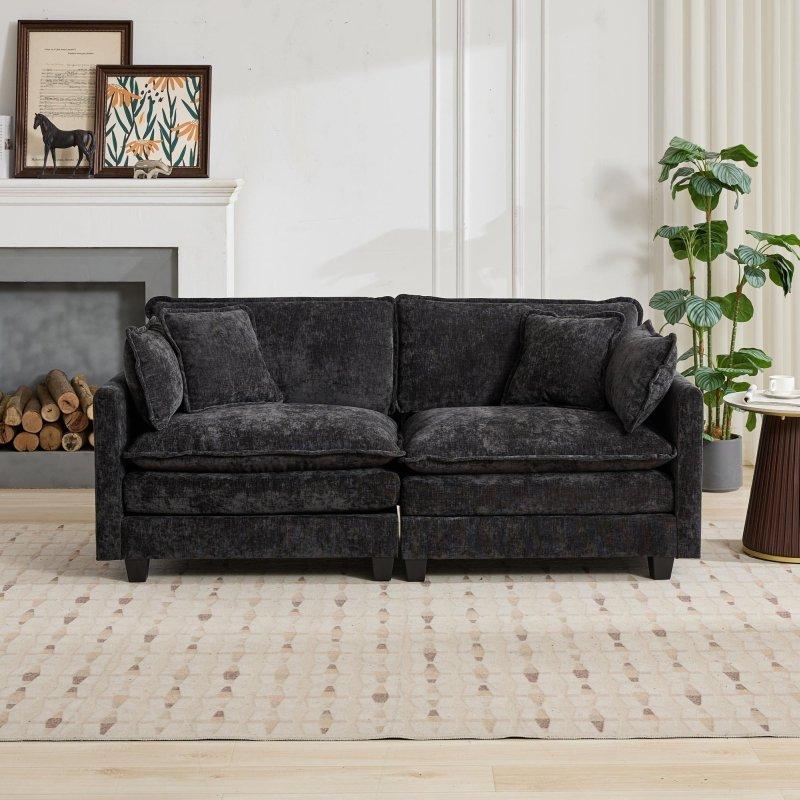 Siyah Süet Çıkarılabilir Minderli Modüler Bohem Koltuk - 195x89 cm - 291034