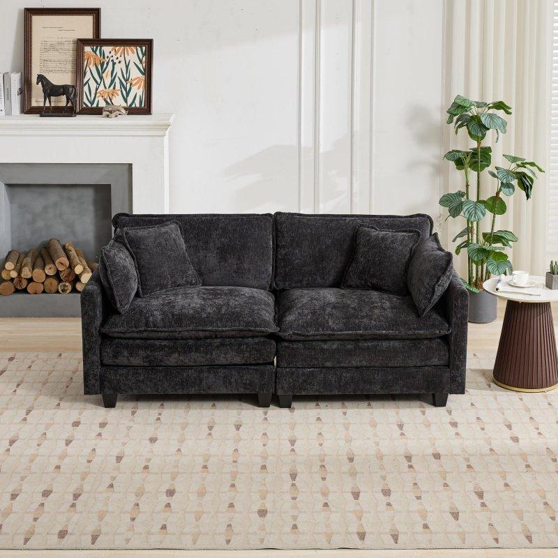 Siyah Süet Çıkarılabilir Minderli Modüler Bohem Koltuk - 195x89 cm - 291034