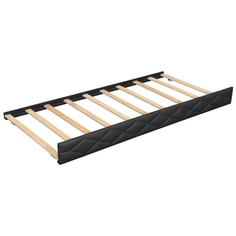 Siyah Suni Deri Döşemeli LED Aydınlatmalı Yavru Yataklı Daybed Karyola - 329966