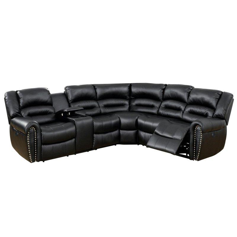 Siyah Suni Deri Elektrikli Mekanizmalı USB Portlu Konsollu Köşe Koltuk - 249x282 cm - 258745