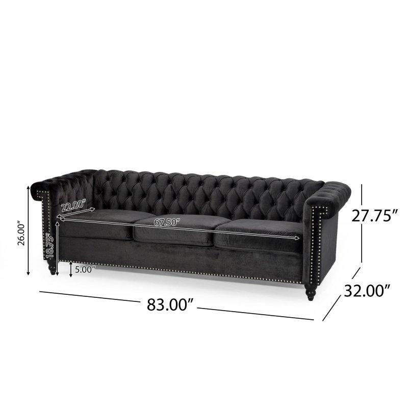 Siyah Suni Deri Kapitoneli Zımba Detaylı 3 Kişilik Bohem Koltuk - 211 cm - 283157