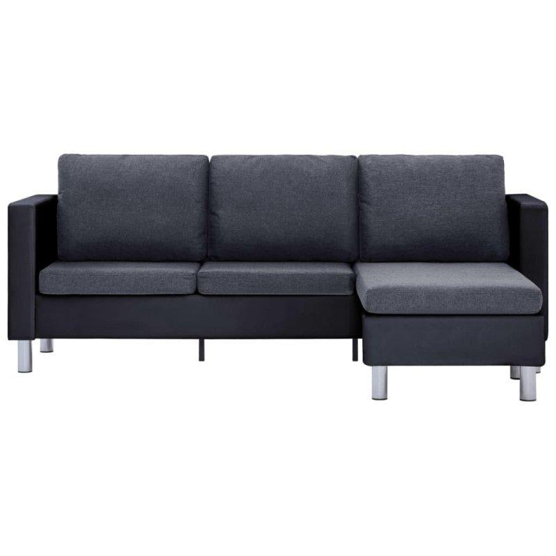 Siyah Suni Deri Minderli L Şekilli 3 Kişilik Bohem Koltuk - 188x122 cm - 290466