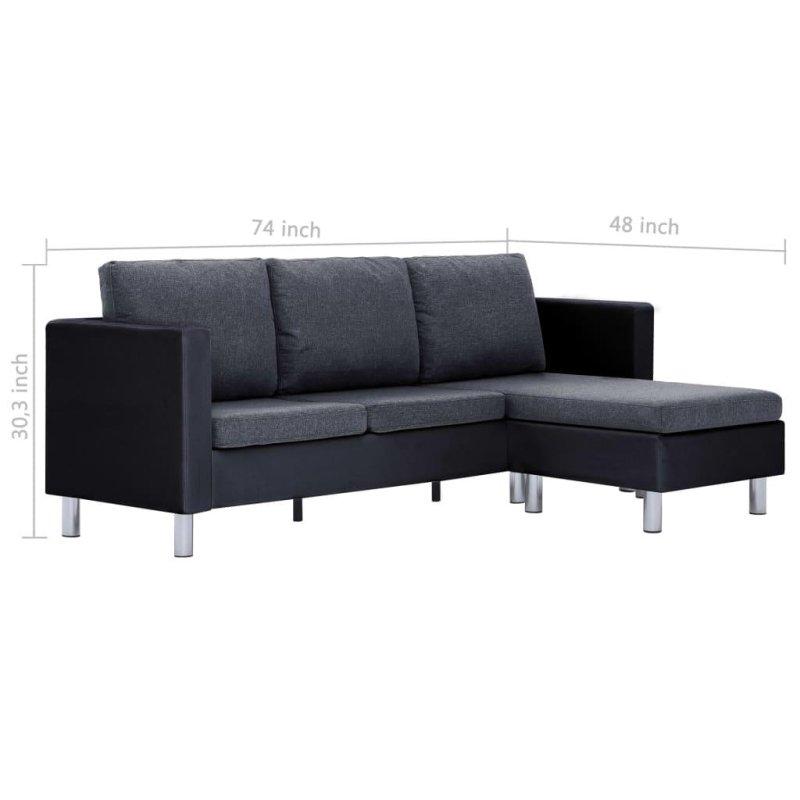 Siyah Suni Deri Minderli L Şekilli 3 Kişilik Bohem Koltuk - 188x122 cm - 290466