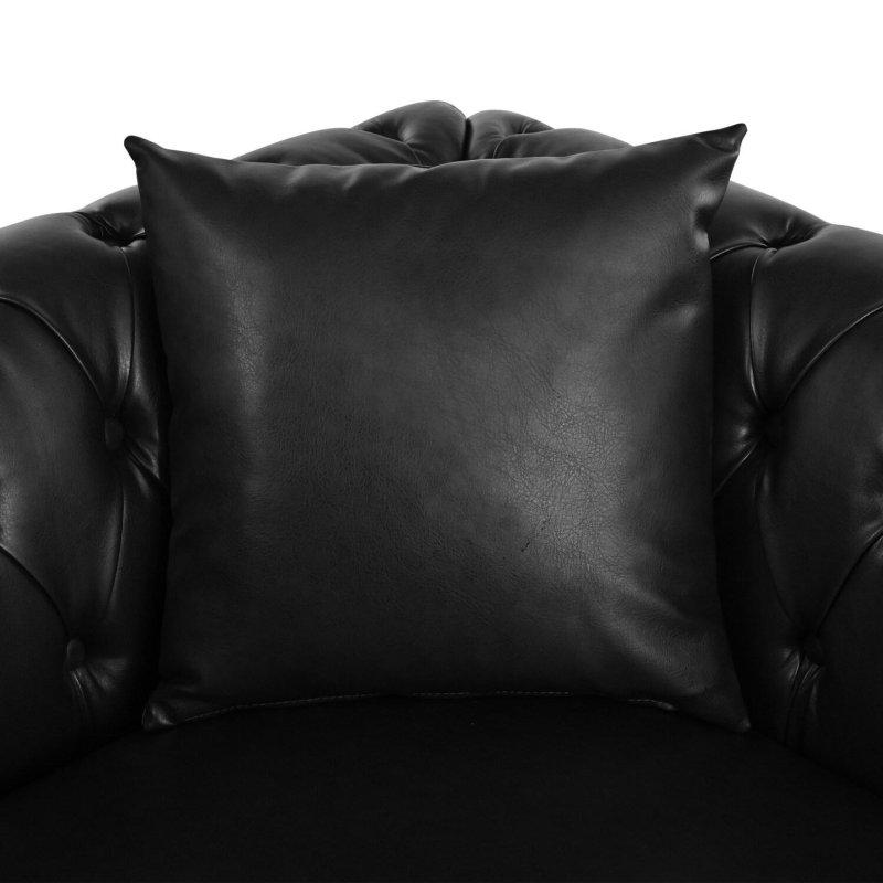 Siyah Suni Deri Zımba Detaylı Kapitoneli Köşe Koltuk - 253x253x75 cm - 259166