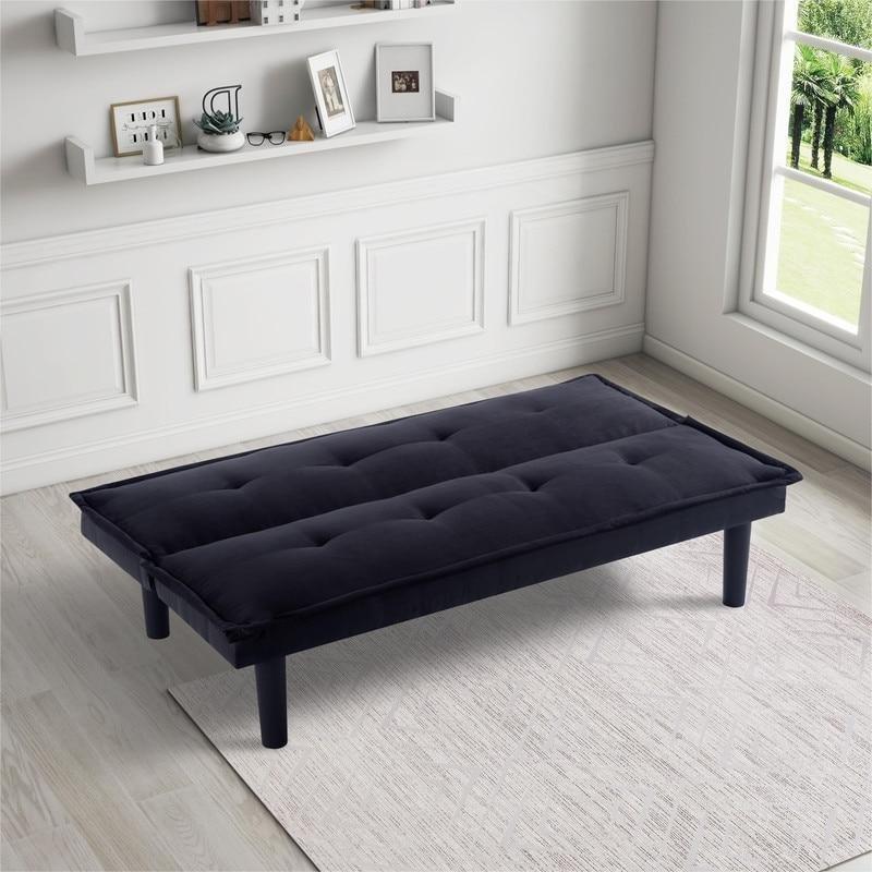 Siyah Suni Süet Yatak Olabilen Kolsuz Kapitoneli Bohem Koltuk - 161 cm - 287321