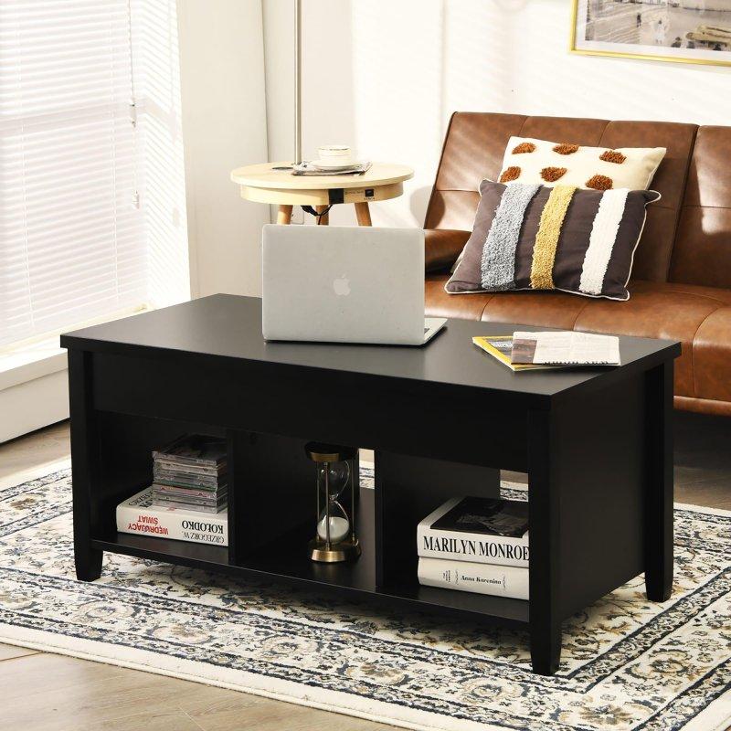 Siyah Suntalam Asansörlü ve Saklama Alanlı Akıllı Sehpa - 105x49 cm - 254634