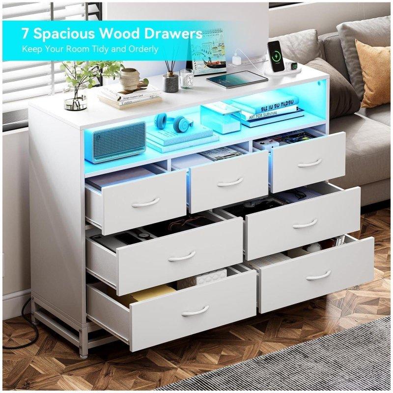 Siyah Suntalam Şarj İstasyonlu ve LED Aydınlatmalı 7 Çekmeceli Şifonyer - 304890