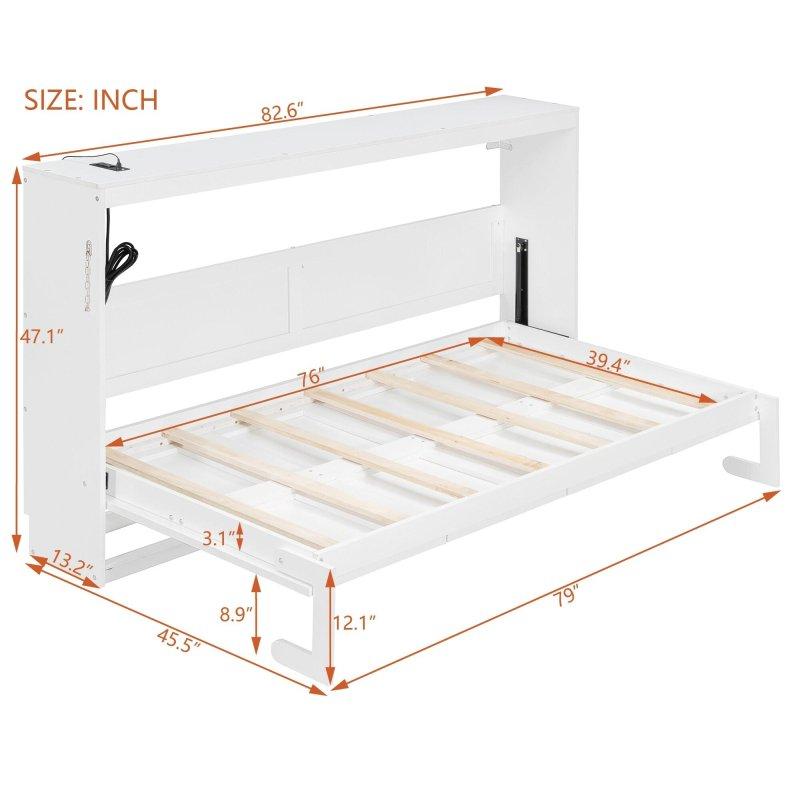 Siyah ve Beyaz Baskılı Desenli LED Aydınlatmalı USB Çıkışlı MDF Yan Açılır Tek Kişilik Duvar Yatağı - 263742