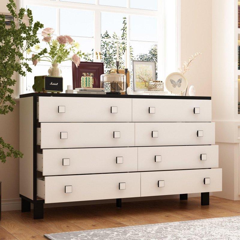 Siyah ve Beyaz MDF 8 Çekmeceli Geniş Şifonyer - 161 cm - 311555