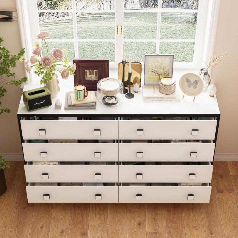 Siyah ve Beyaz MDF 8 Çekmeceli Geniş Şifonyer - 161 cm - 311555