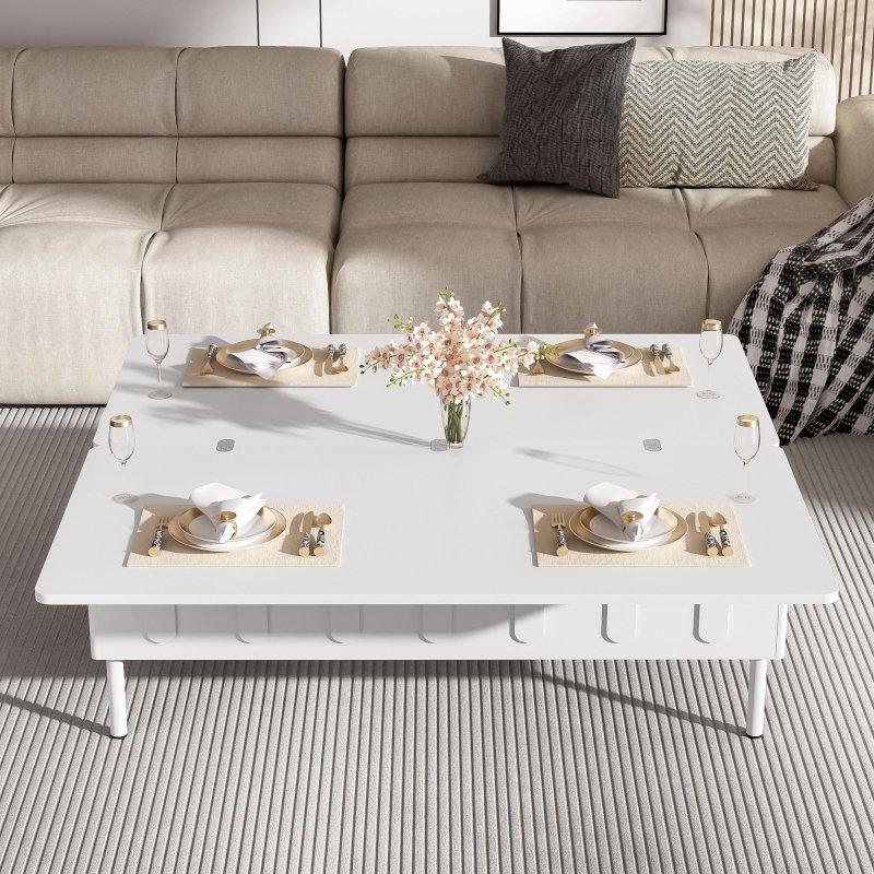 Siyah ve Beyaz MDF Yükseltilebilir ve Açılabilir Akıllı Sehpa - 111x56 cm - 253816